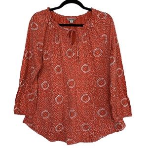 Lucky Brand Boho Mandala Orange 3/4 Sleeve Comfy Lightweight Blouse Top Size L